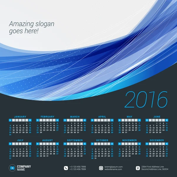 Vector Design Print Template with Abstract Background. Calendar for 2016 Year. Week Starts Sunday — Διανυσματικό Αρχείο