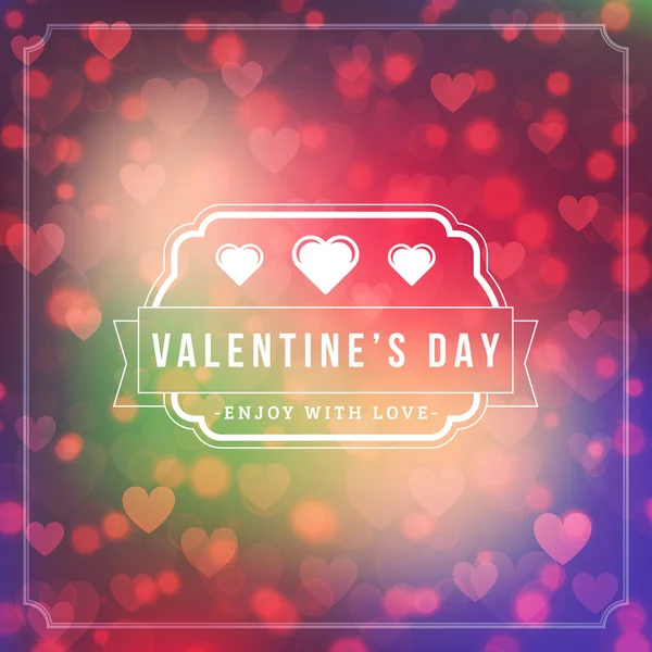 Glad Alla hjärtans dag Retro typografiska Badge. Alla hjärtans dag kort Valentine affisch. Vektor Illustration. Formgivningsmall på mättade abstrakt bakgrund med hjärtan — Stock vektor