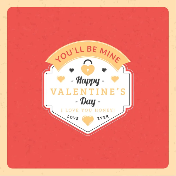 Valentines Day Vintage Badge. Vector Illustration. Design Template with Red Background — Διανυσματικό Αρχείο