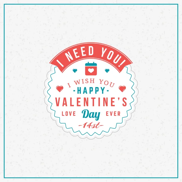 Valentines Day Vintage Badge. Vector Illustration. Design Template with Textured Background — Stok Vektör