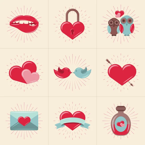 Instellen van St. Valentines dag Vector designelementen. Liefde, huwelijk of Dating romantische decoratieve symbolen — Stockvector