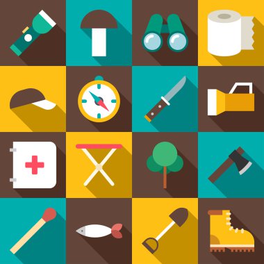 Set of Vector Flat Style Travel Icons with Long Shadow