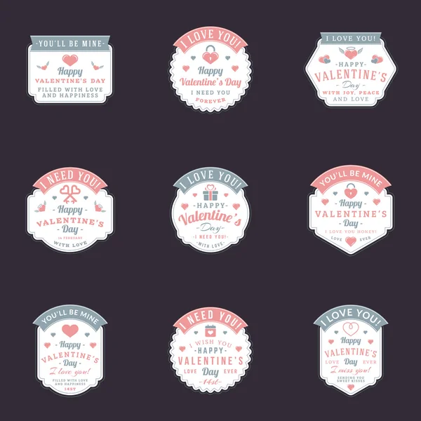 Vintage mutlu Sevgililer günü rozetleri ve etiketleri kümesi. Tipografi tasarım şablonu ile pembe ve gri renkler — Stok Vektör