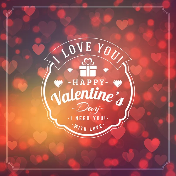 San Valentino biglietto di auguri sfondo e Cuori di luce Bokeh. Biglietto di San Valentino, etichetta San Valentino. Illustrazione vettoriale EPS 10 — Vettoriale Stock