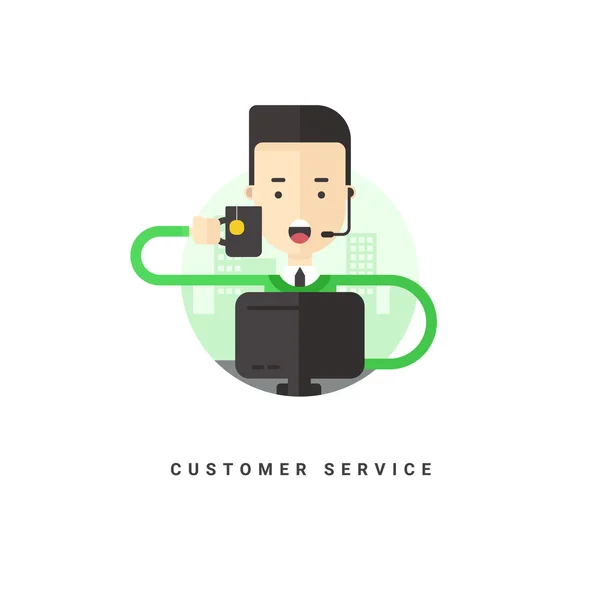 Flat Style Vector Conceptual Illustration. Operatror with Headset. Customer Service — 스톡 벡터