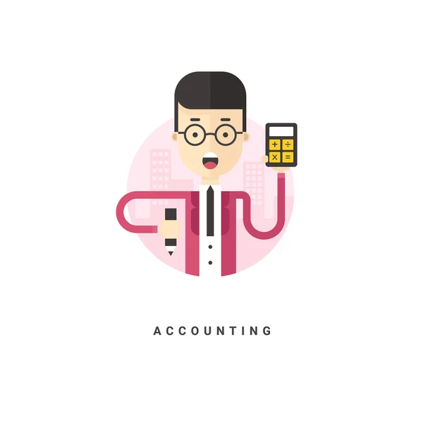 Flat Style Vector Conceptual Illustration. Cartoon Character Accountant Holding Calculator. Accounting — Stockvector