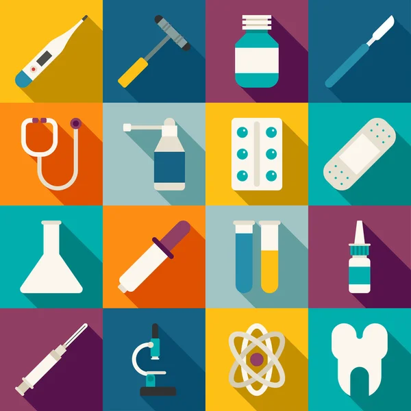 Set of Vector Flat Style Medical Icons with Long Shadow — 图库矢量图片