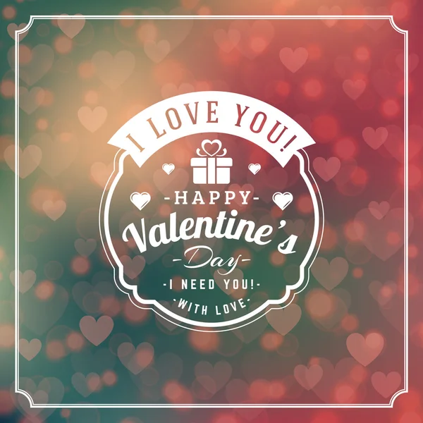 San Valentino biglietto di auguri sfondo e Cuori di luce Bokeh. Biglietto di San Valentino, etichetta San Valentino. Illustrazione vettoriale EPS 10 — Vettoriale Stock