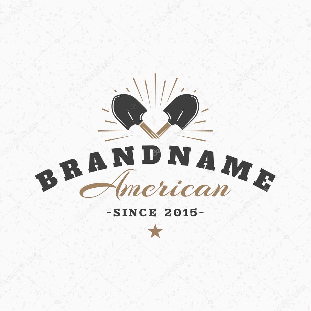 Crossed Shovels. Vintage Retro Design Elements for Logotype, Insignia, Badge, Label. Business Sign Template. Textured Background