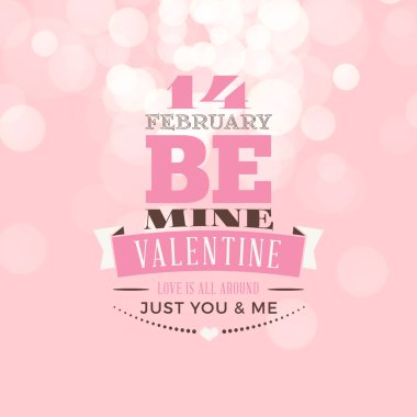 Happy Valentines Day Retro Badge. Vector Illustration in Pink Color. Design Template with Light Background with Bokeh