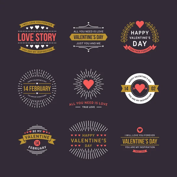 Set of Happy Valentines Day  Badges for Greeting Cards. Vector Illustration — Stockový vektor