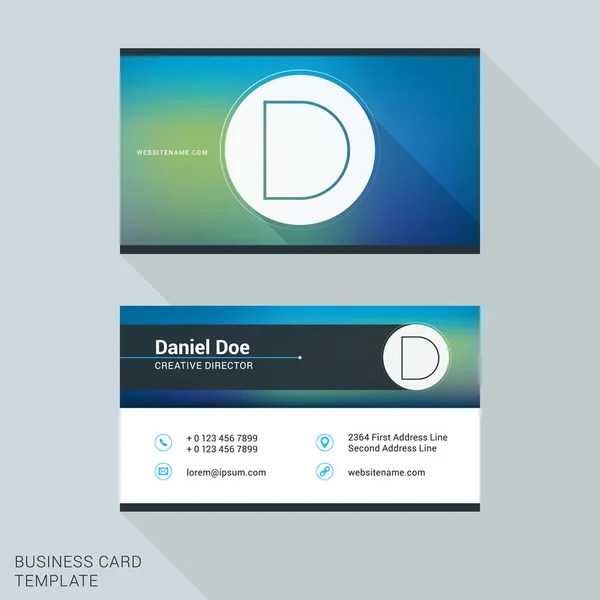 Mal for Creative and Clean Business Card eller Name Badge. Logotype Letter D. Flat Design Vector Illustrasjon. Konstruksjon av kontorartikler – stockvektor