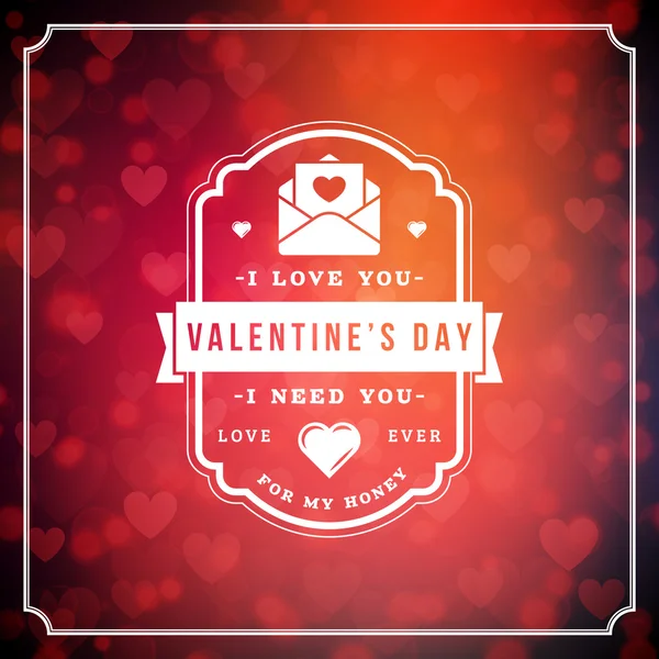 Mutlu Sevgililer günü Retro tipografik rozeti. Sevgililer günü kartı Sevgililer Poster. Vektör çizim. Kalpleri ile doymuş arka plan tasarım şablonu — Stok Vektör