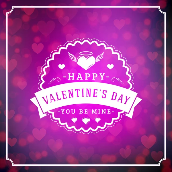 Happy Valentines Day Retro typografische Badge. Valentines Day Valentine Card. Poster. Vectorillustratie. Ontwerpsjabloon op verzadigde abstracte achtergrond met hart — Stockvector
