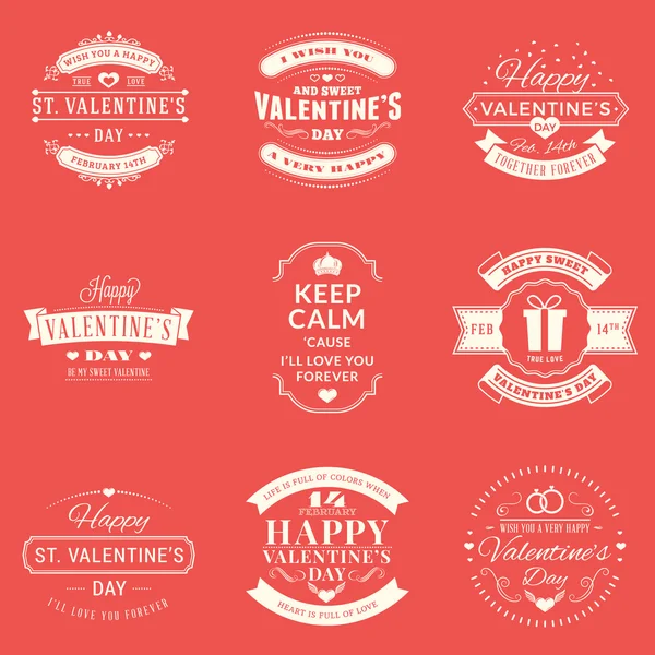 Set Of Retro Happy Valentines Day Badges and Labels. Typography Design Template. Vector Illustration — Stock vektor