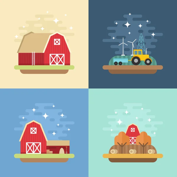 Set of Vector Flat Style Illustrations of Country Life — Stock Vector