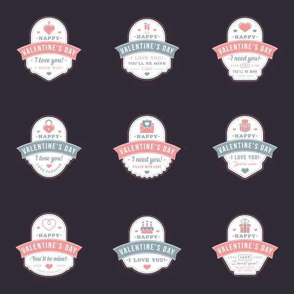 Set de Vintage Feliz Día de San Valentín insignias y etiquetas. Plantilla de diseño tipográfico con colores rosa y gris — Vector de stock