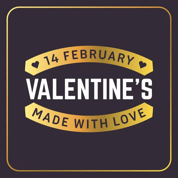 Golden Decorative Badge on Black Background. Happy Valentines Day Celebration. Vector Typography Design Element for Greeting Card — Stok Vektör