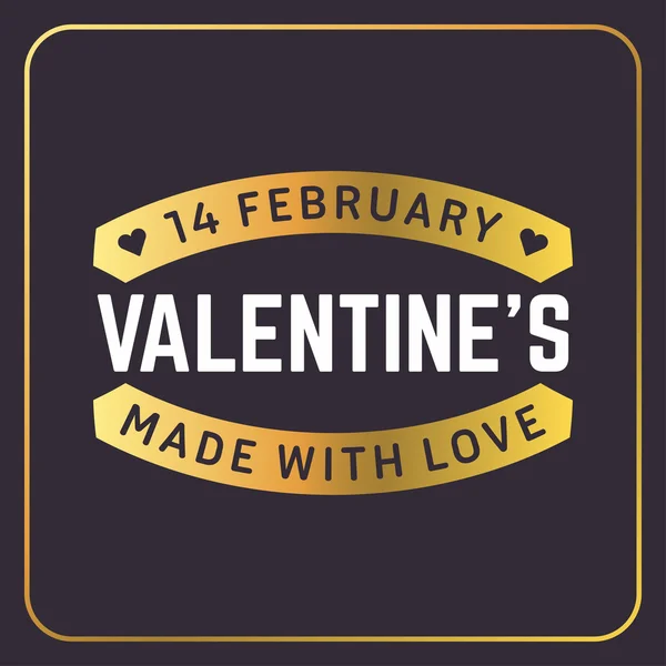 Golden Decorative Badge on Black Background. Happy Valentines Day Celebration. Vector Typography Design Element for Greeting Card — Stock vektor