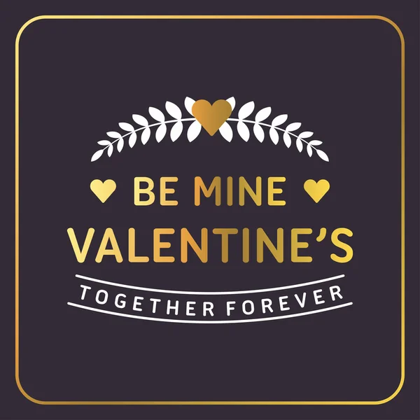 Golden Decorative Badge on Black Background. Happy Valentines Day Celebration. Vector Typography Design Element for Greeting Card — Stockvector