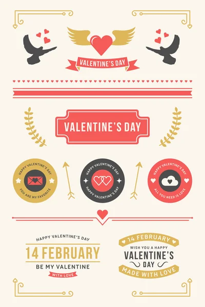 Valentines Day Set. Labels, Badges, Frames, Borders and Other Decorative Elements. Vector Illustration — ストックベクタ