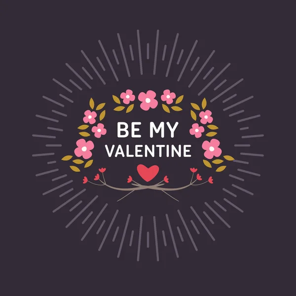 Decorative Floral Frame with Text - Be my Valentine - on Black Background. Vector Design Element for Valentines Day Greeting Card — Stock vektor