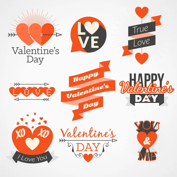 Set of Vector Valentines Day Elements (em inglês). Cores Vermelhas e Pretas. Modelo de design de tipografia — Vetor de Stock