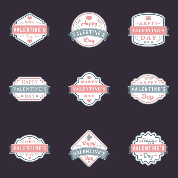 Set de Vintage Feliz Día de San Valentín insignias y etiquetas. Plantilla de diseño tipográfico con colores rosa y gris — Vector de stock