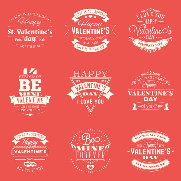 Set de Vintage Feliz Día de San Valentín insignias y etiquetas. Plantilla de diseño tipográfico. Ilustración vectorial — Vector de stock