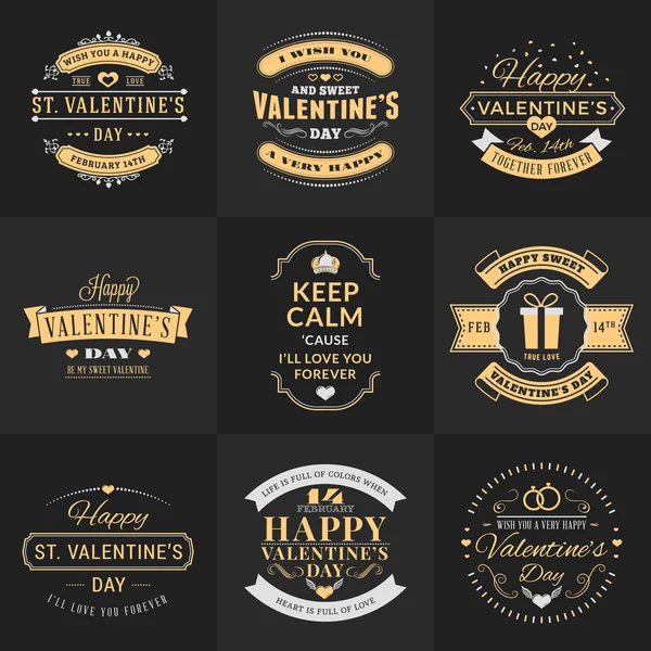 Set Of Vintage Happy Valentines Day Badges and Labels. Typography Design Template. Vector Illustration — Wektor stockowy