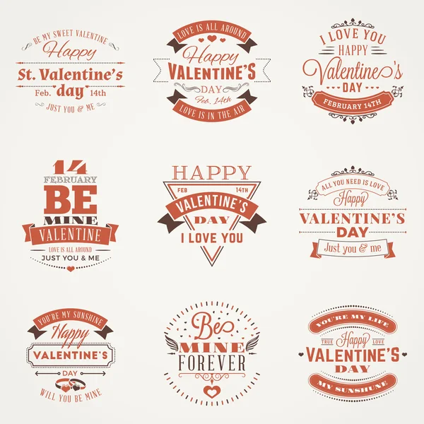 Set de Vintage Feliz Día de San Valentín insignias y etiquetas. Plantilla de diseño tipográfico. Ilustración vectorial — Archivo Imágenes Vectoriales