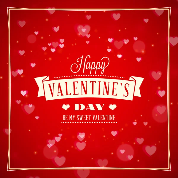 幸せなバレンタインデー ヴィンテージ レトロなバッジ。バレンタインの日のグリーティング カードやポスター。ベクトルの図。心とボケの赤背景のデザイン テンプレート — ストックベクタ