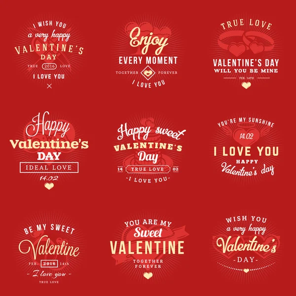 Soubor popisků Happy Valentines den a odznaky. Šablony návrhů vektor retro typografie. Valentinky den přání — Stockový vektor