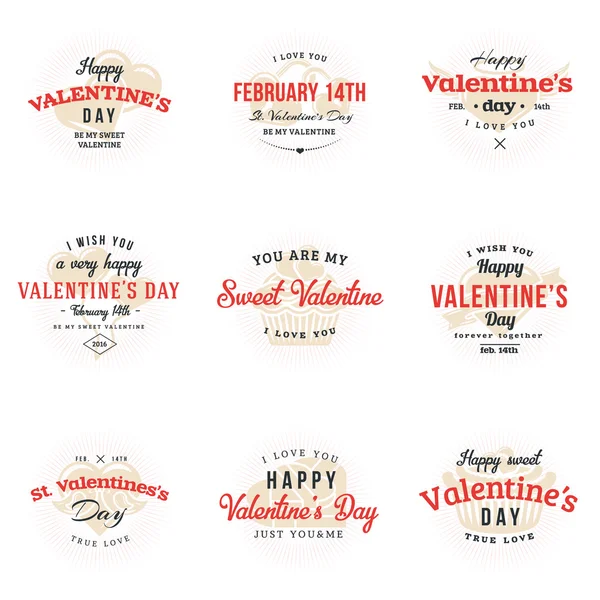 Soubor popisků Happy Valentines den a odznaky. Šablony návrhů vektor retro typografie. Valentinky den přání — Stockový vektor