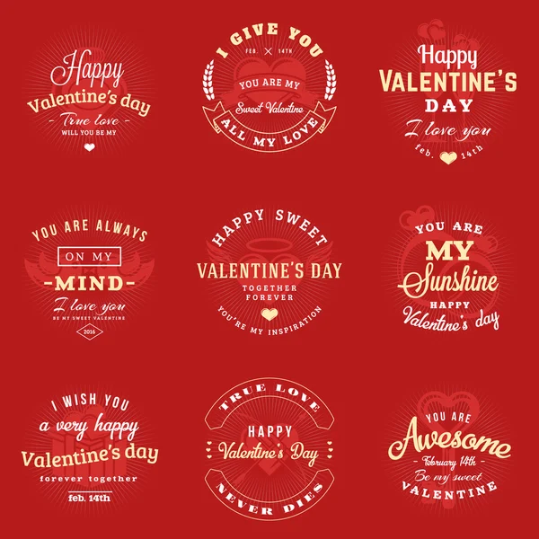Set Of Happy Valentines Day Labels and Badges. Retro Typography Vector Design Templates. Vector Illustration. Valentines Day Greeting Cards. Valentines Day Vintage Typographic Badges — Stock vektor