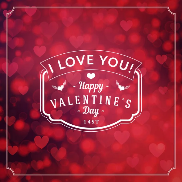 Mutlu Sevgililer günü Retro tipografik rozeti. Sevgililer günü kartı Sevgililer Poster. Vektör çizim. Kalpleri ile doymuş arka plan tasarım şablonu — Stok Vektör