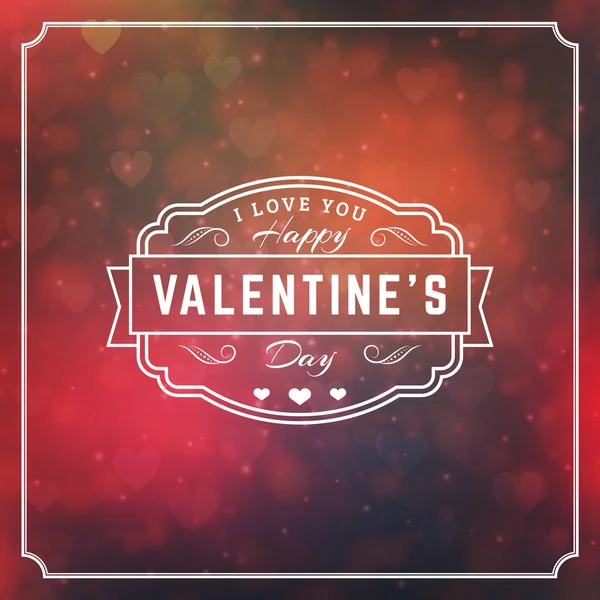 Happy Valentines Day Retro Typographic Badge. Valentines Day Card. Valentine Poster. Ilustraţie vectorială. Design șablon pe fundal abstract saturat cu inimi — Vector de stoc