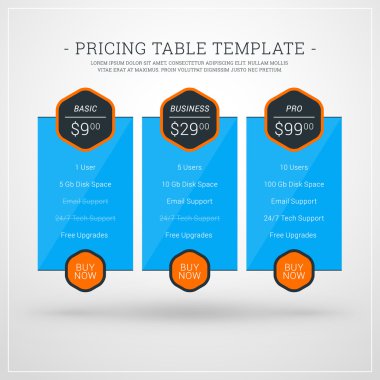 Vector Design Template for Pricing Table for Websites and Applications. Flat Design Vector Illustration