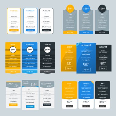 Set of Pricing Table Design Templates for Websites and Applications. Flat Style Vector Illustration