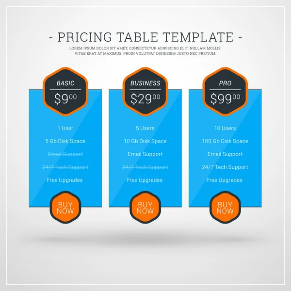 Vector Design Template for Pricing Table for Websites and Applications. Flat Design Vector Illustration