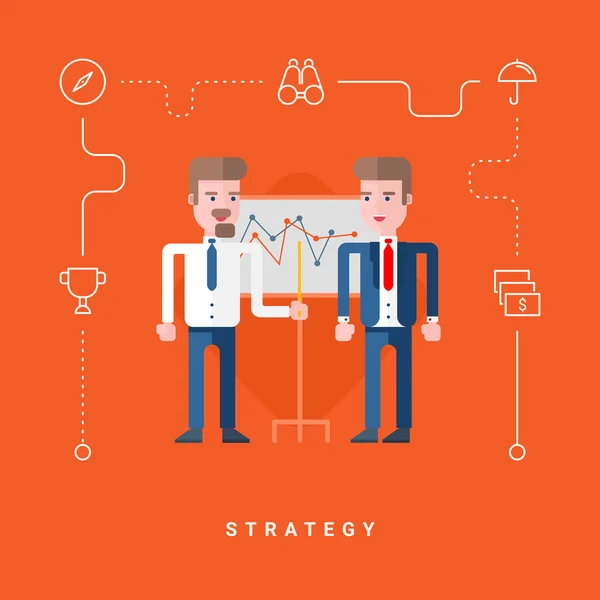 Flat Style Vector Conceptual Illustration. Two Businessmen Discussing Strategy — 图库矢量图片