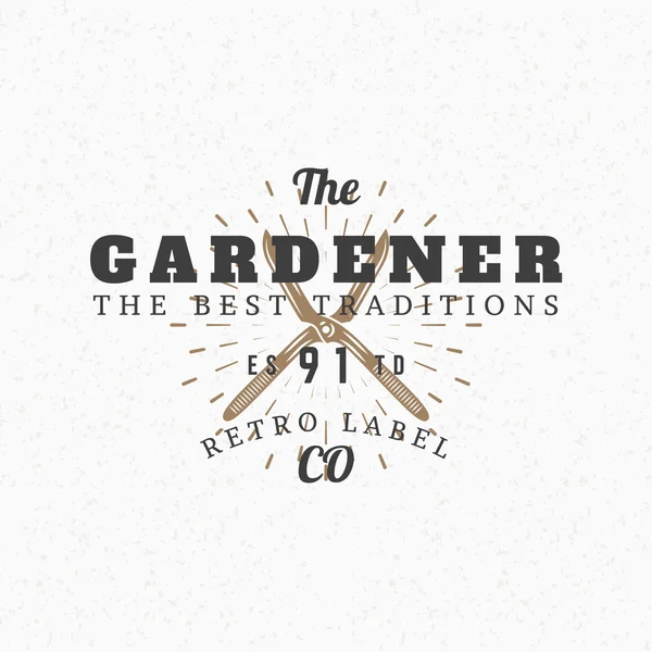 Tijeras de jardinería. Elementos de diseño retro vintage para logotipo, insignia, insignia, etiqueta. Plantilla de firma de negocios. Fondo texturizado — Vector de stock