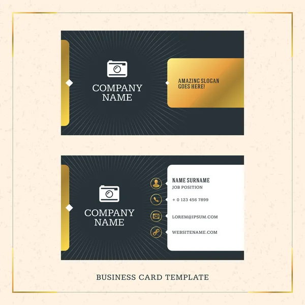 Modern Creative Golden Business Card Vector Template. Vector Illustration. Stationery Design. Gold and Black — Stok Vektör