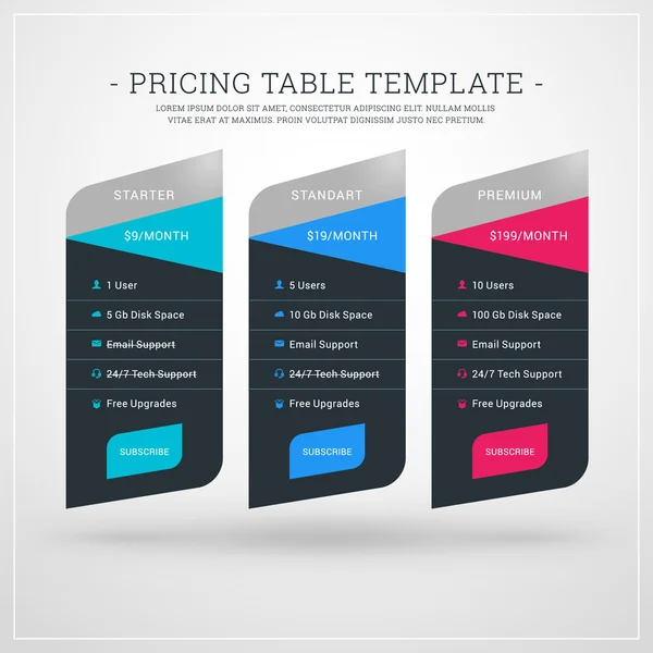 Plantilla de diseño para la tabla de precios para sitios web y aplicaciones. UI de estilo plano. Ilustración vectorial — Vector de stock