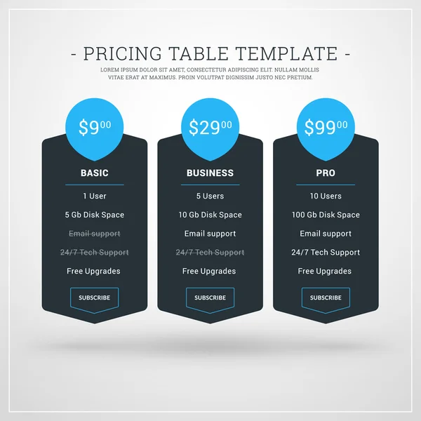 Formgivningsmall för prissättning tabell för webbplatser och applikationer. Platt stil Ui. Vektor Illustration — Stock vektor