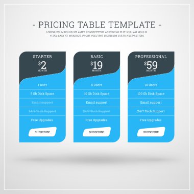 Vector Design Template for Pricing Table for Websites and Applications. Flat Design Vector Illustration