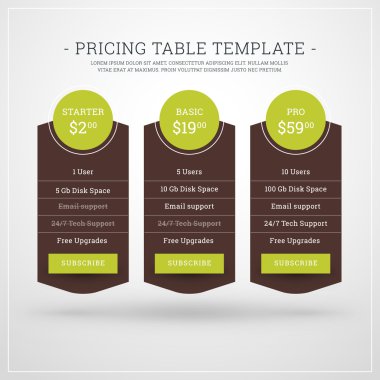 Vector Design Template for Pricing Table for Websites and Applications. Flat Design Vector Illustration