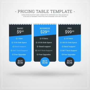 Vector Design Template for Pricing Table for Websites and Applications. Flat Design Vector Illustration