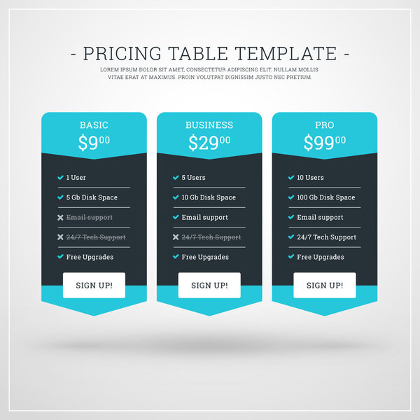 Vector Design Template for Pricing Table for Websites and Applications. Flat Design Vector Illustration
