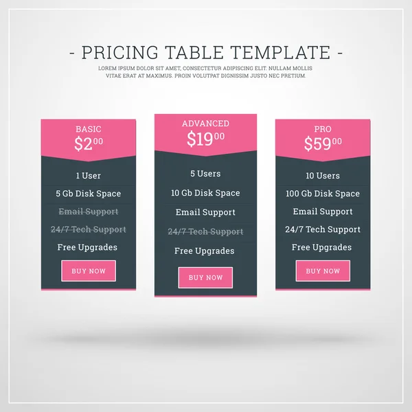 Vector Design Template for Pricing Table for Websites and Applications. Flat Design Vector Illustration — Stock Vector